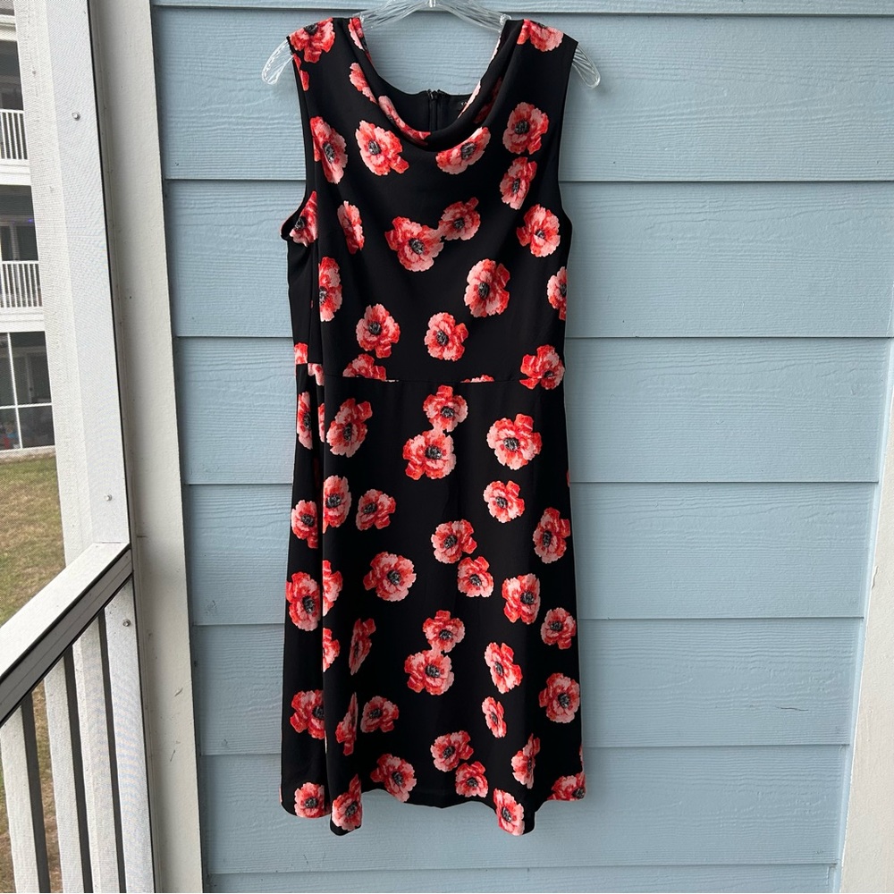 NWT Talbots Black Dress with Red Floral Pattern